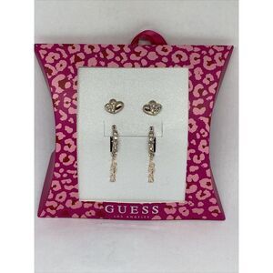 Guess A12070-21 Rose Gold-Tone 2Pc Set Crystal Stud & Hoop Earrings MSRP $25 G25